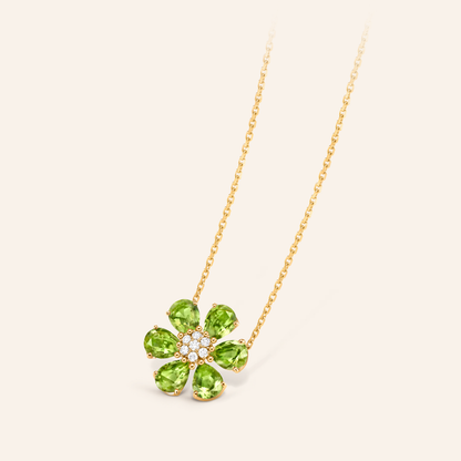Green Gemstone Floral Pendant Necklace