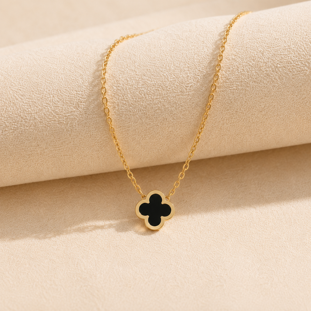 Pure Black Onyx Clover Pendant Necklace
