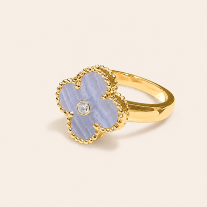 Chalcedony Clover Ring with CZ Center