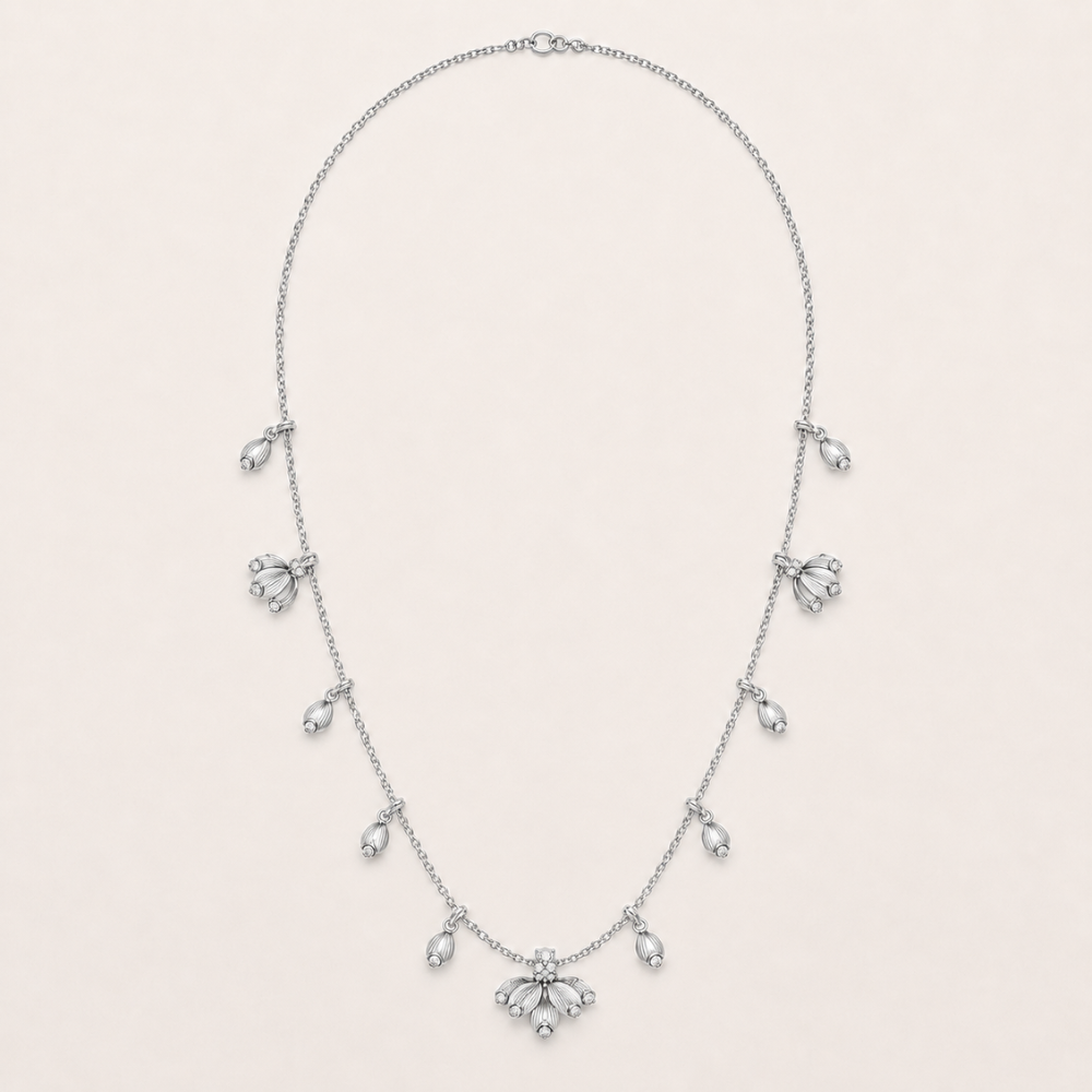 Floral Bud Drop Necklace with CZ Accents