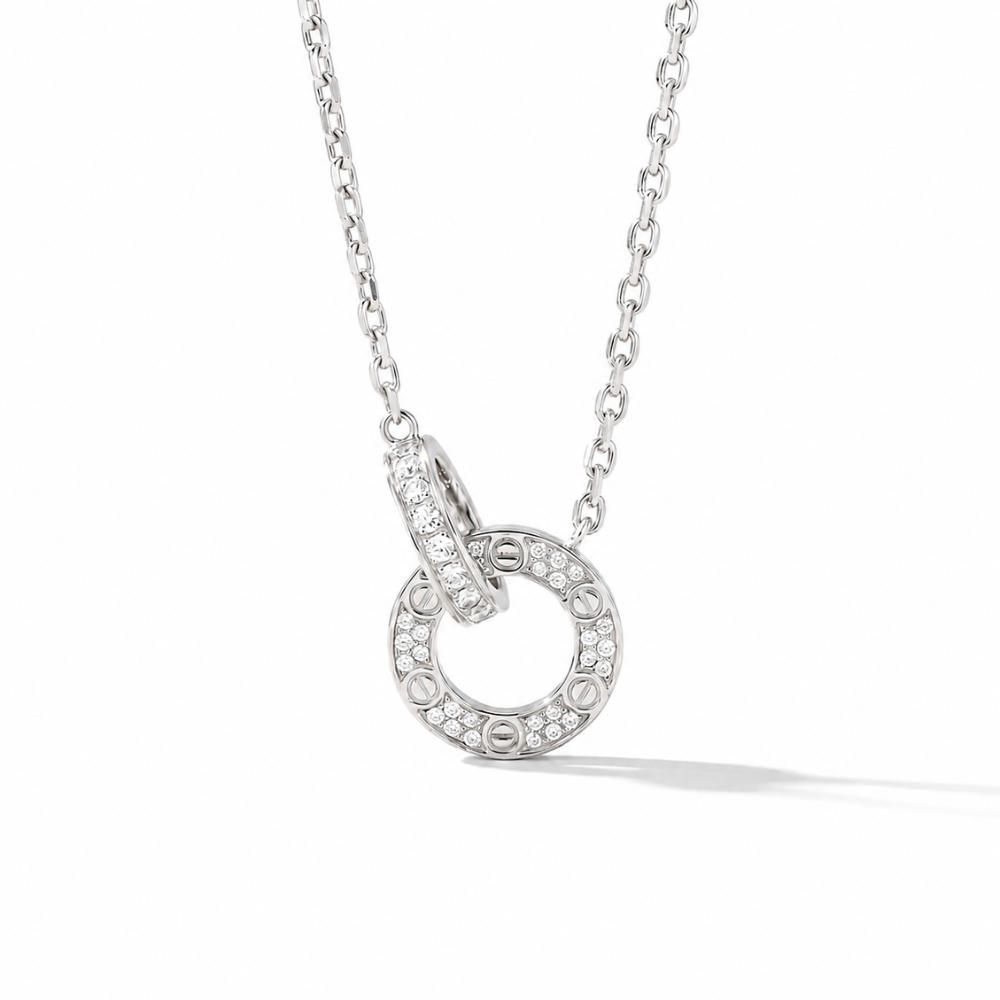 Necklace with Diamond Pavé Love Circle Link