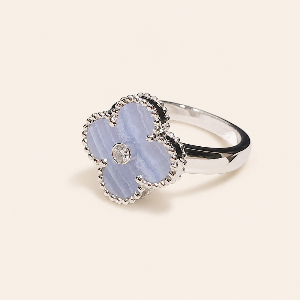 Chalcedony Clover Ring with CZ Center