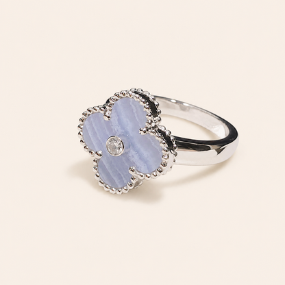 Chalcedony Clover Ring with CZ Center