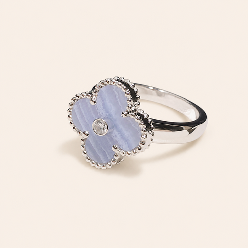 Chalcedony Clover Ring with CZ Center