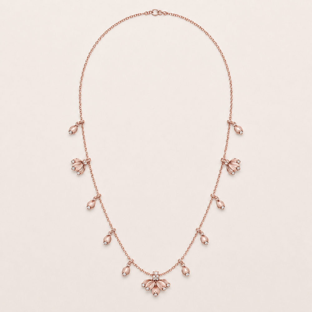 Floral Bud Drop Necklace with CZ Accents