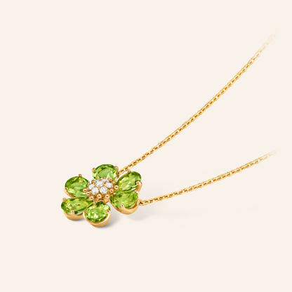 Green Gemstone Floral Pendant Necklace