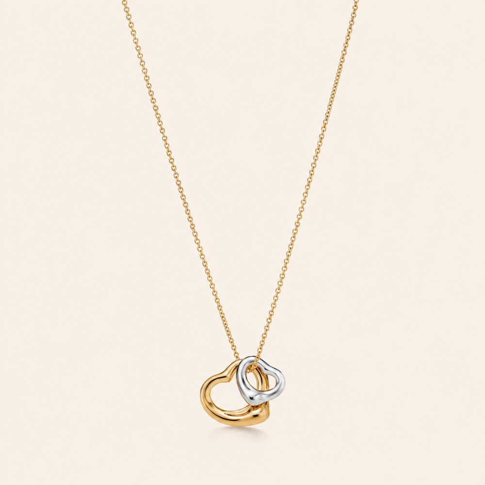 Two-Tone Interlocking Heart Pendant Necklace