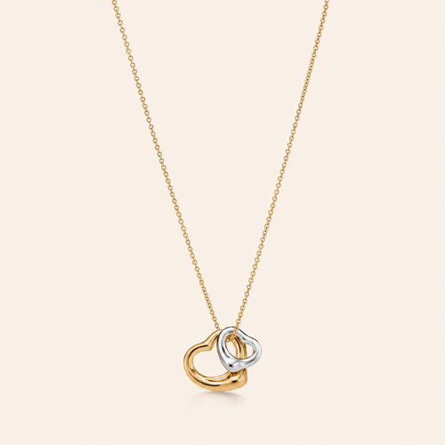 Two-Tone Interlocking Heart Pendant Necklace