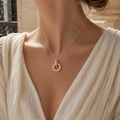 Necklace with Diamond Pavé Love Circle Link