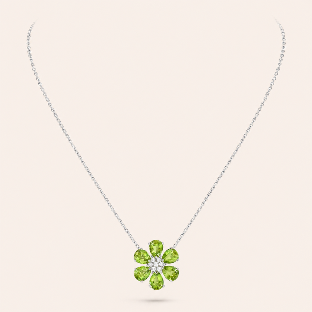 Green Gemstone Floral Pendant Necklace