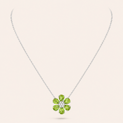 Green Gemstone Floral Pendant Necklace