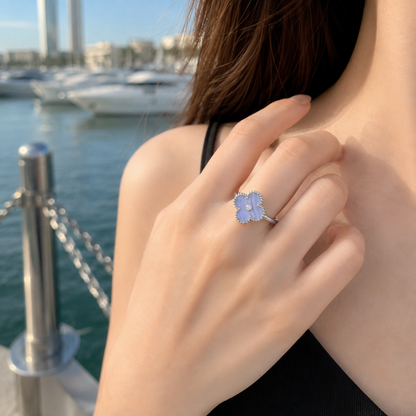 Chalcedony Clover Ring with CZ Center