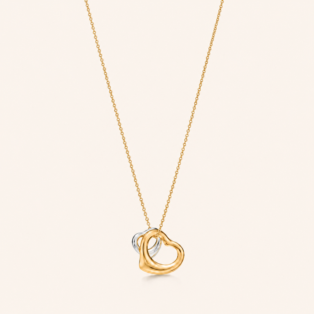 Two-Tone Interlocking Heart Pendant Necklace
