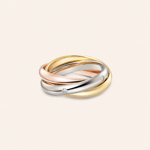 Tri-Color Interlocking Ring with CZ Accents