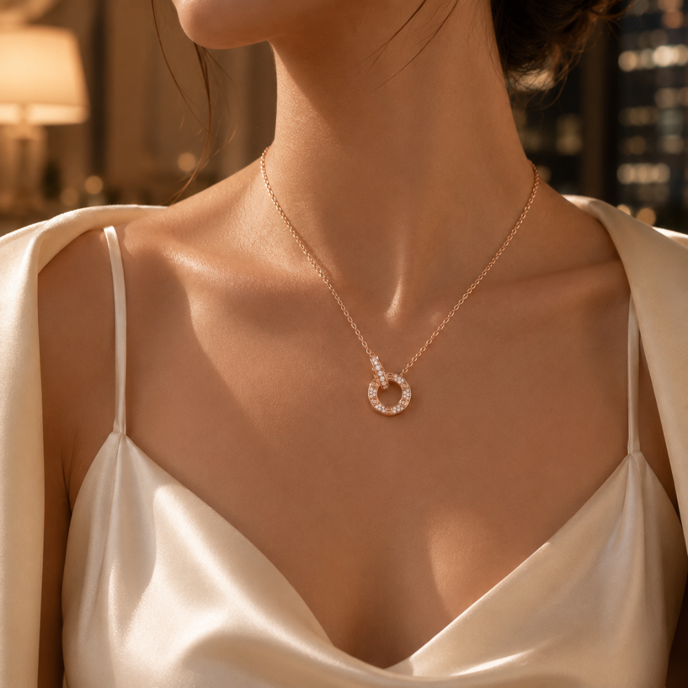 Necklace with Diamond Pavé Love Circle Link