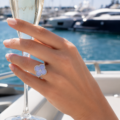 Chalcedony Clover Ring with CZ Center