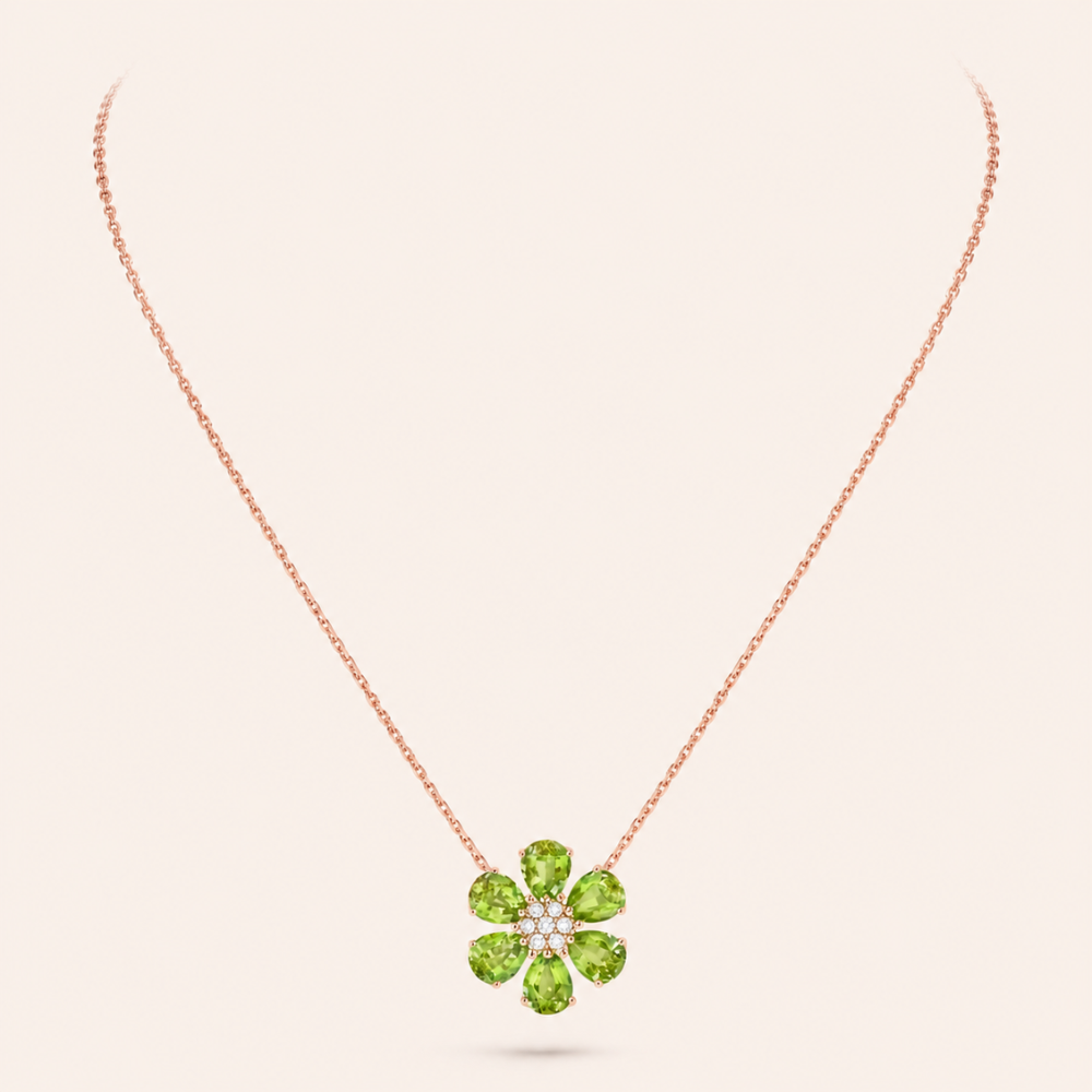 Green Gemstone Floral Pendant Necklace