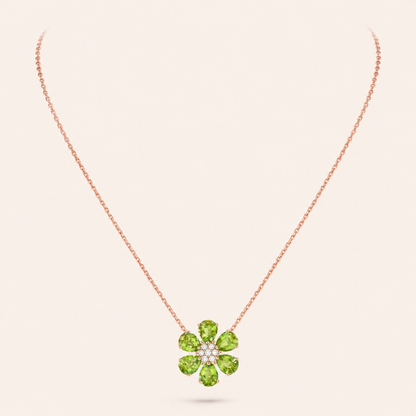 Green Gemstone Floral Pendant Necklace