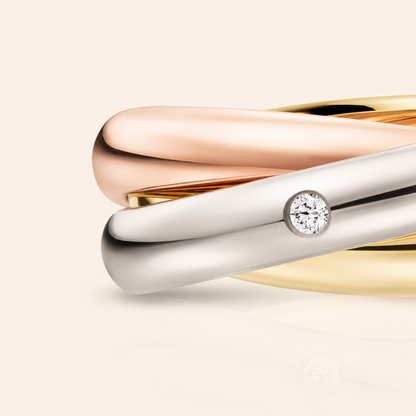 Tri-Color Interlocking Ring with CZ Accents