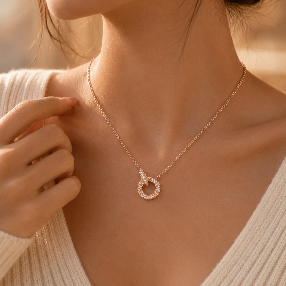Necklace with Diamond Pavé Love Circle Link