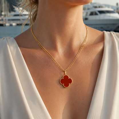 Magic Carnelian Clover Pendant Necklace
