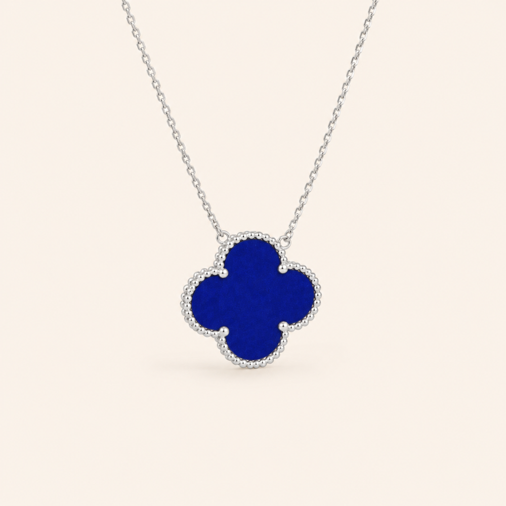 Blue Agate Clover Pendant Necklace