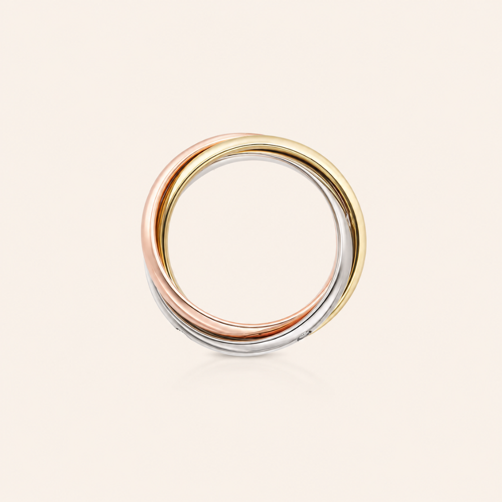 Tri-Color Interlocking Ring with CZ Accents