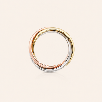 Tri-Color Interlocking Ring with CZ Accents