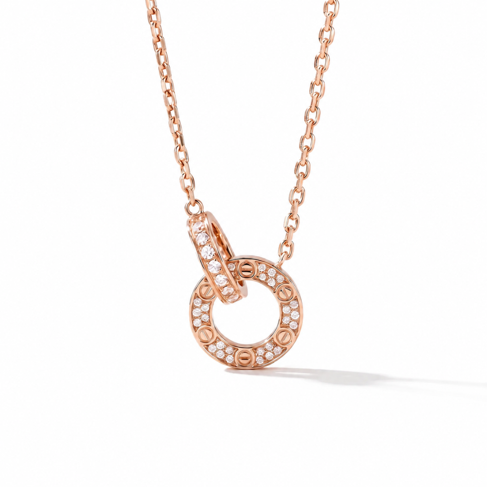 Necklace with Diamond Pavé Love Circle Link