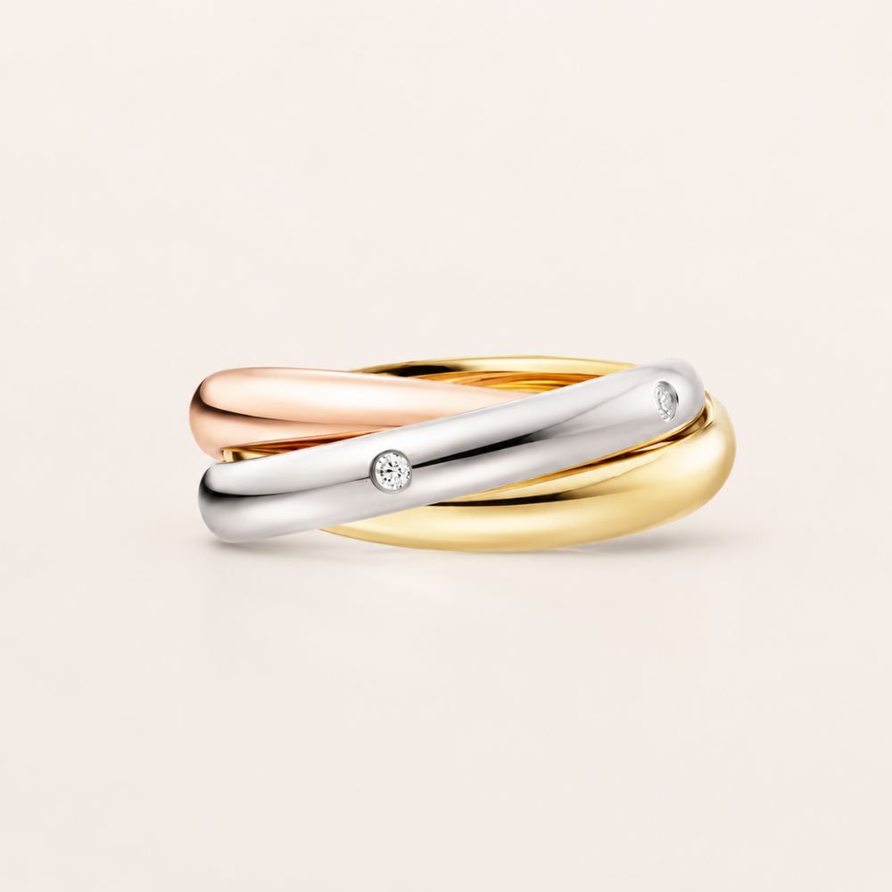 Tri-Color Interlocking Ring with CZ Accents