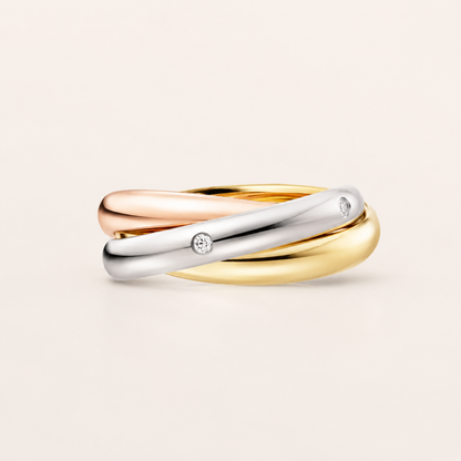 Tri-Color Interlocking Ring with CZ Accents