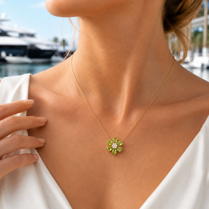 Green Gemstone Floral Pendant Necklace