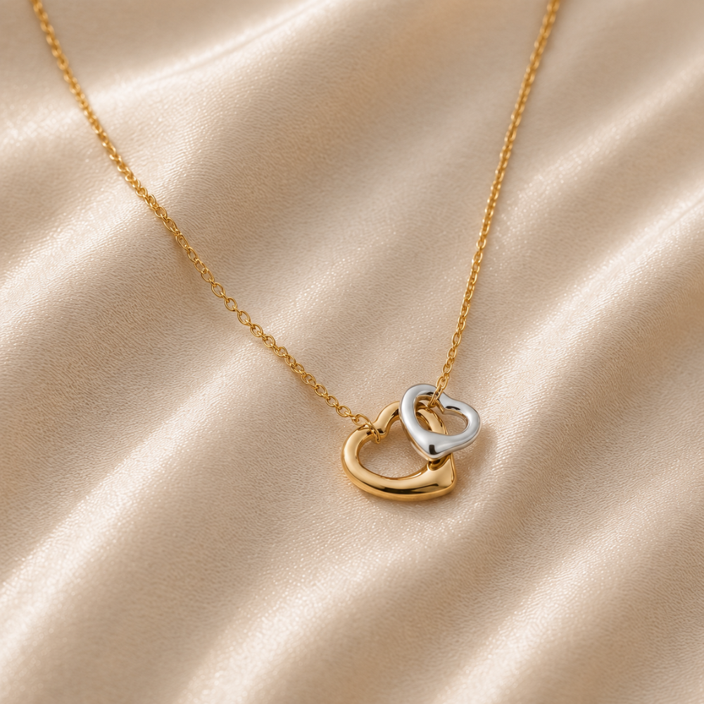 Two-Tone Interlocking Heart Pendant Necklace