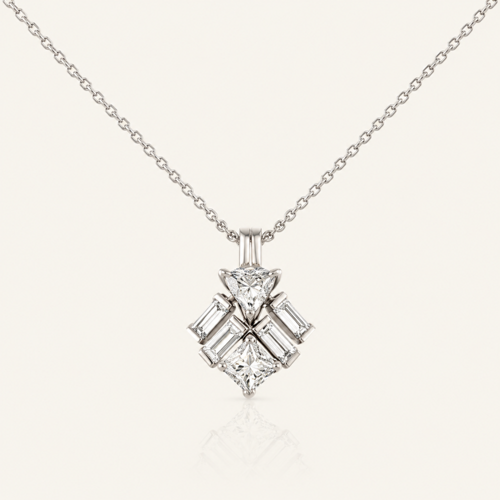 Geometric Multi-Cut CZ Pendant Necklace
