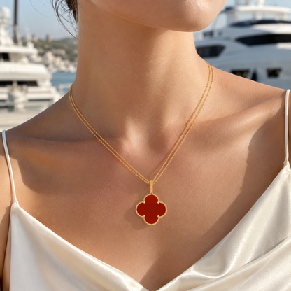 Magic Carnelian Clover Pendant Necklace