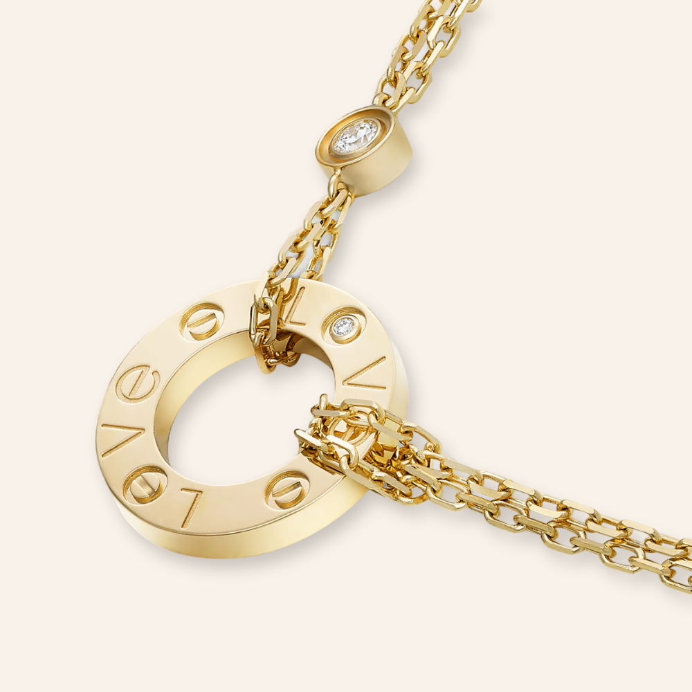 Love Circle Double Chain Necklace with CZ Accent