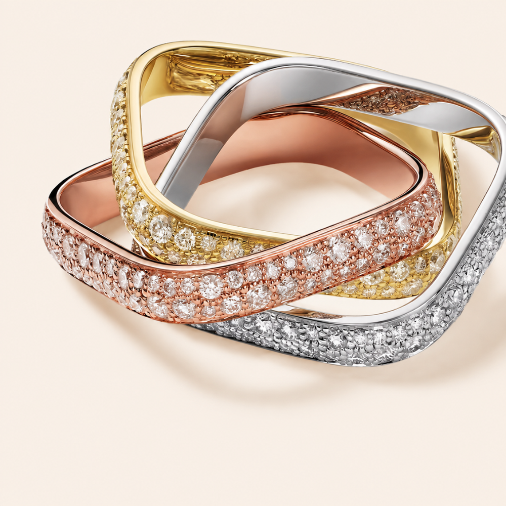Tri-Color Pavé Interlocking Band Ring