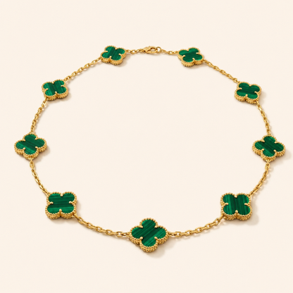 Vintage Alhambra Ten-Motif Malachite Clover Necklace