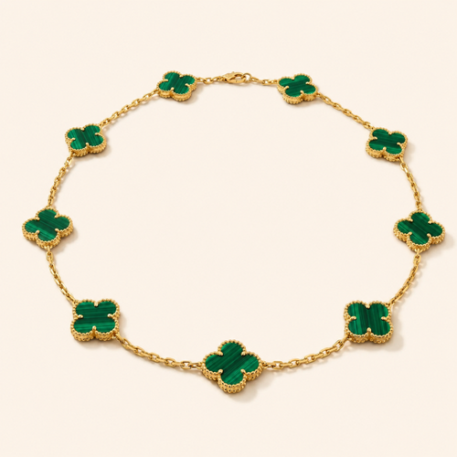 Vintage Alhambra Ten-Motif Malachite Clover Necklace