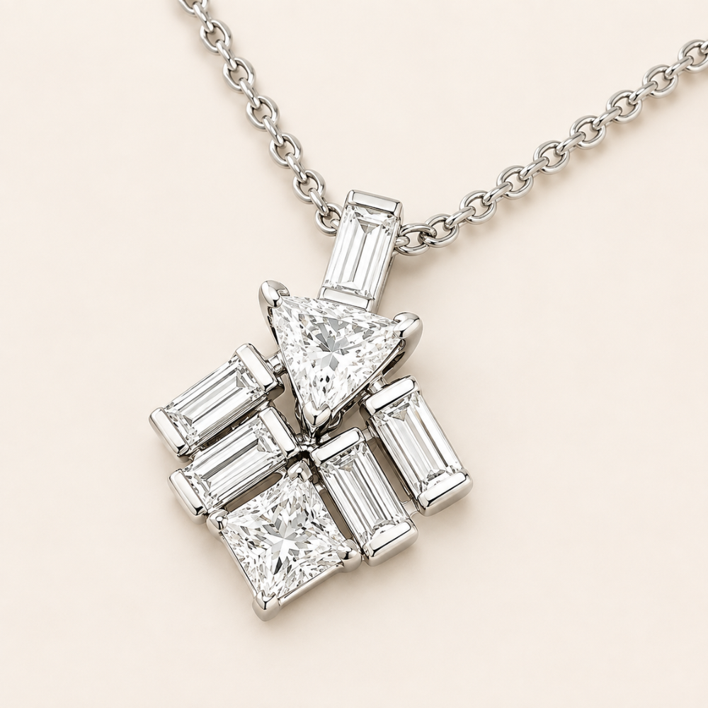 Geometric Multi-Cut CZ Pendant Necklace