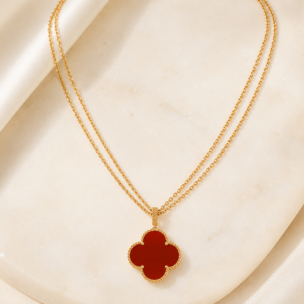 Magic Carnelian Clover Pendant Necklace