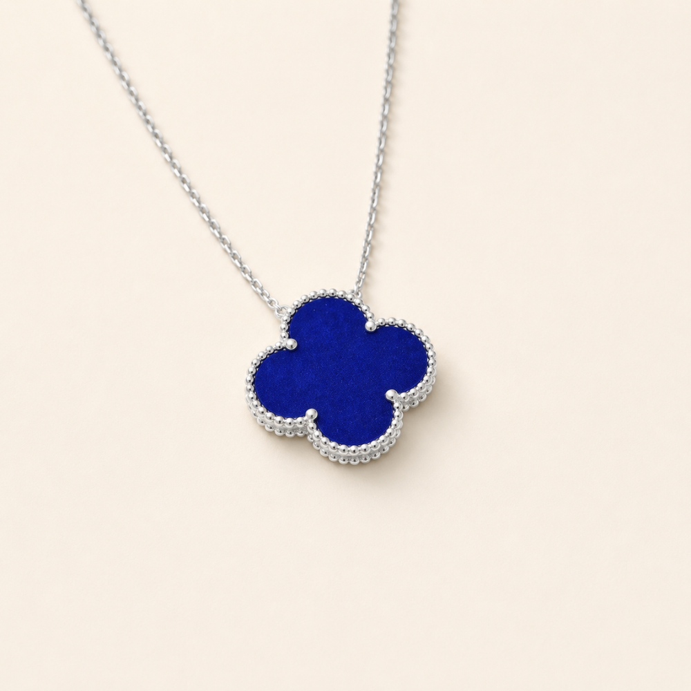 Blue Agate Clover Pendant Necklace