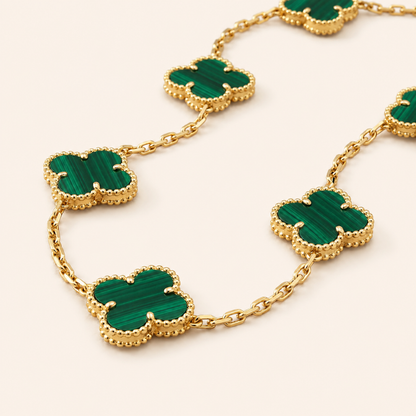 Vintage Alhambra Ten-Motif Malachite Clover Necklace