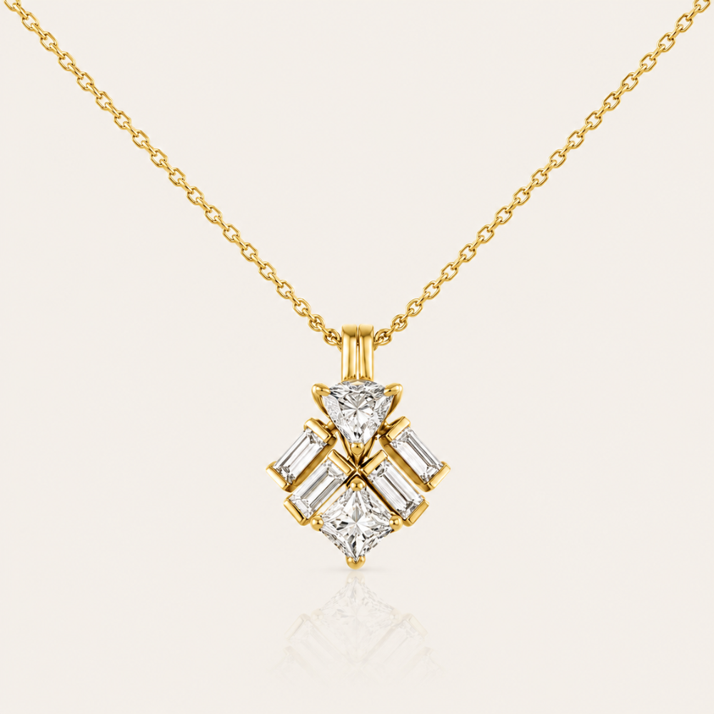Geometric Multi-Cut CZ Pendant Necklace