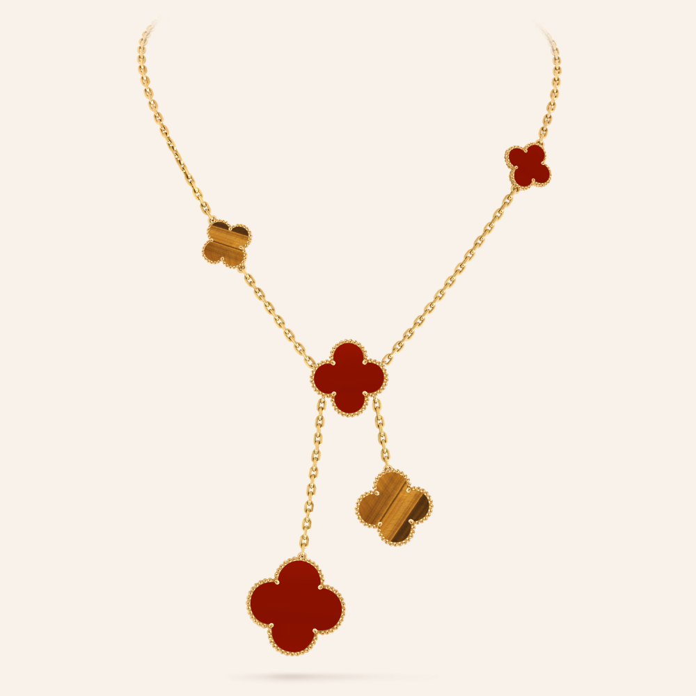 Carnelian & Tiger Eye Six-Motif Clover Necklace