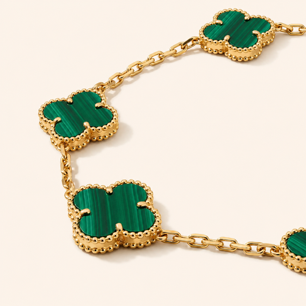 Vintage Alhambra Ten-Motif Malachite Clover Necklace