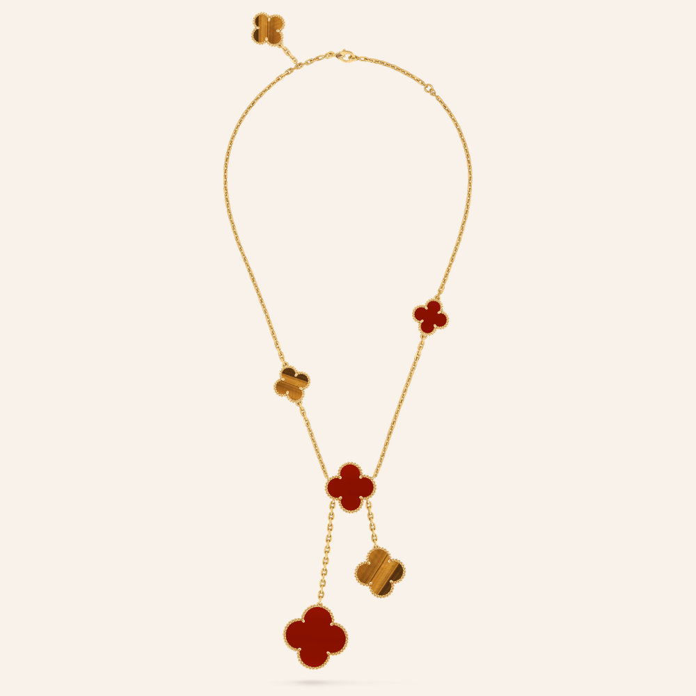 Carnelian & Tiger Eye Six-Motif Clover Necklace
