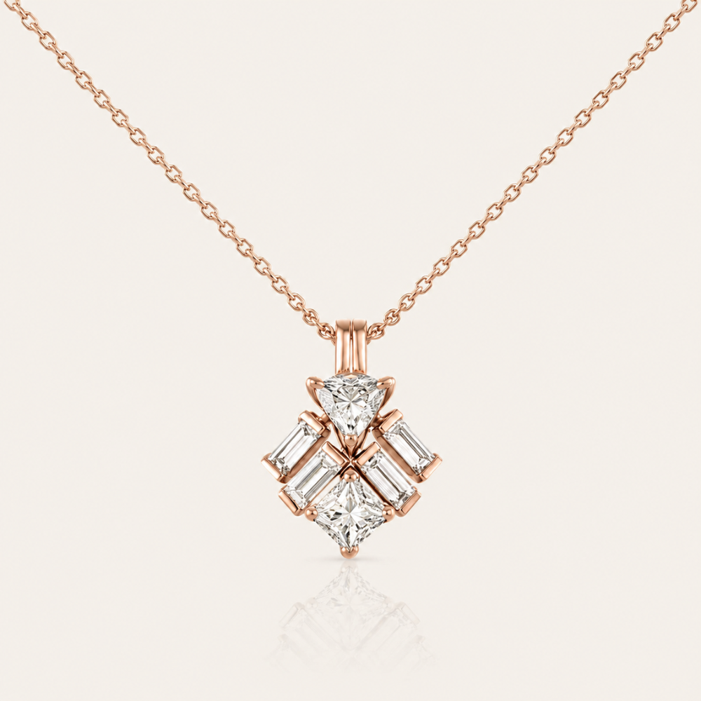 Geometric Multi-Cut CZ Pendant Necklace