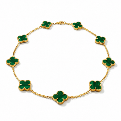 Vintage Alhambra Ten-Motif Malachite Clover Necklace