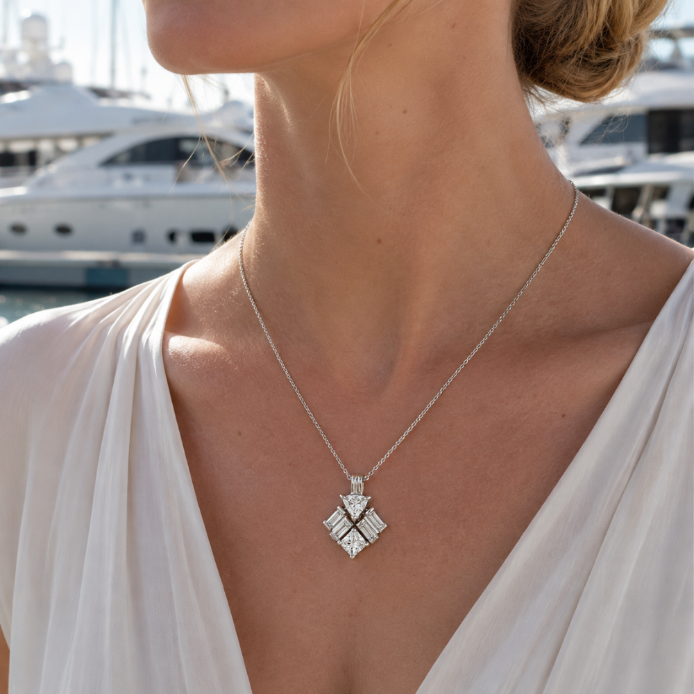 Geometric Multi-Cut CZ Pendant Necklace